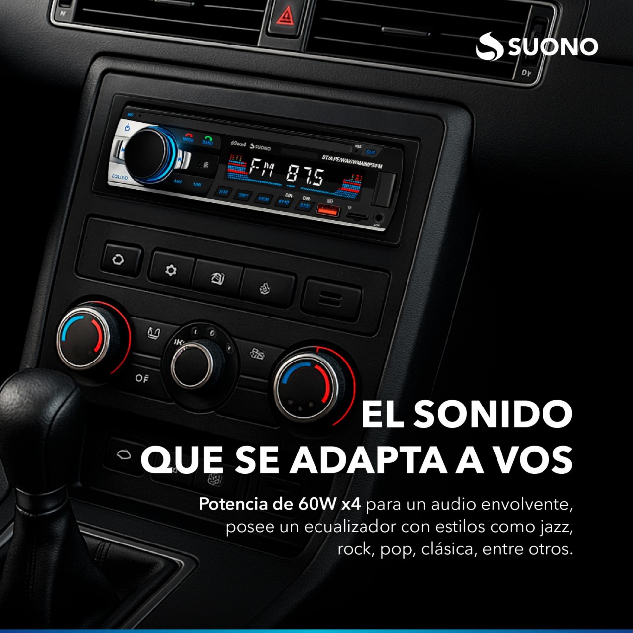 Estéreo Para Auto Suono Bluetooth Usb Mp3 Fm Negro