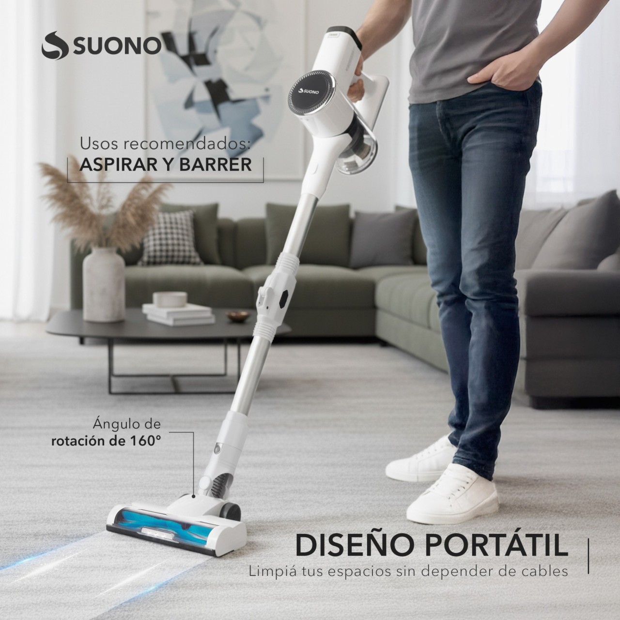 Aspiradora Vertical Inalámbrica Flexible Suono 2 En 1 Blanco