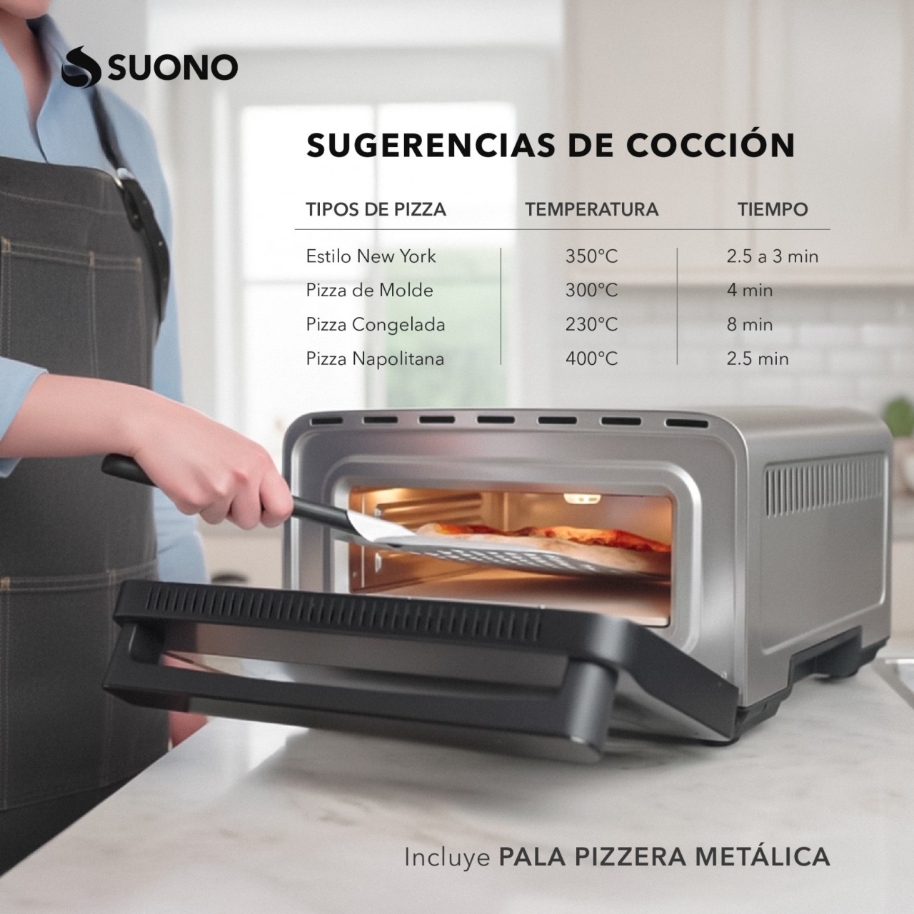 Horno Air Fryer Pizzero Suono Napoli 32 Cm Acero