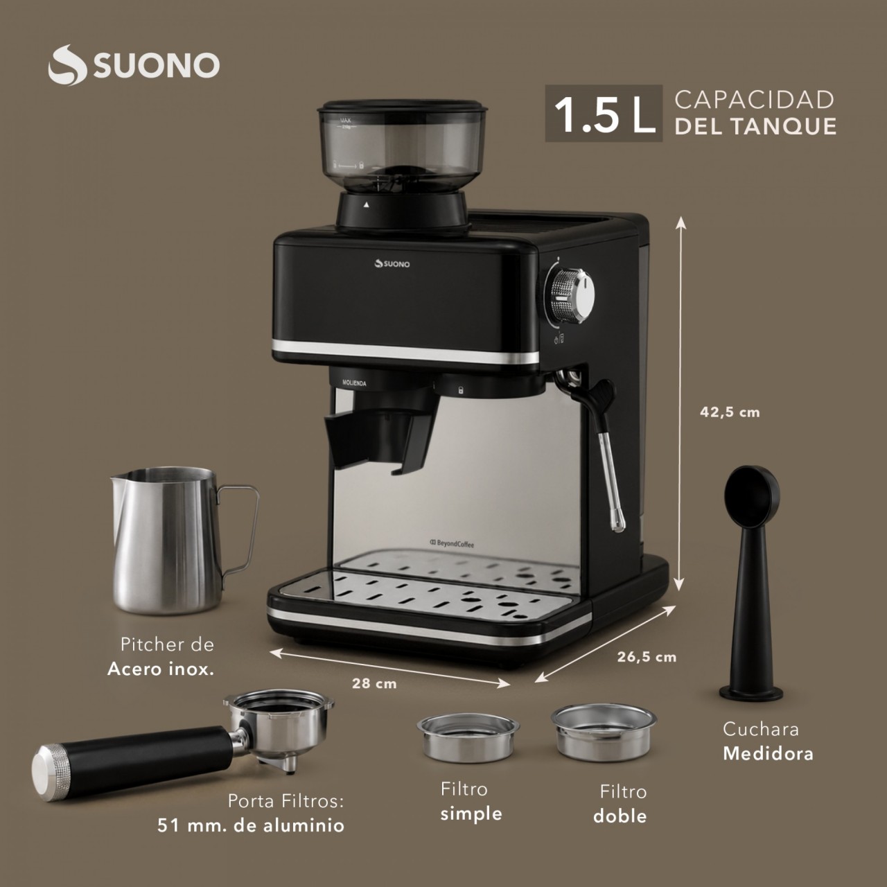 Cafetera Espresso Atelier Quot Con Molinillo Acero