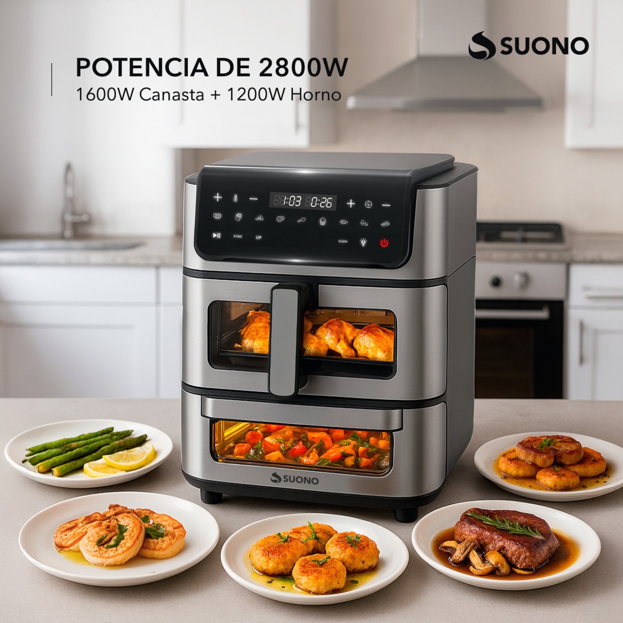 Freidora De Aire + Horno Pizzero Acero