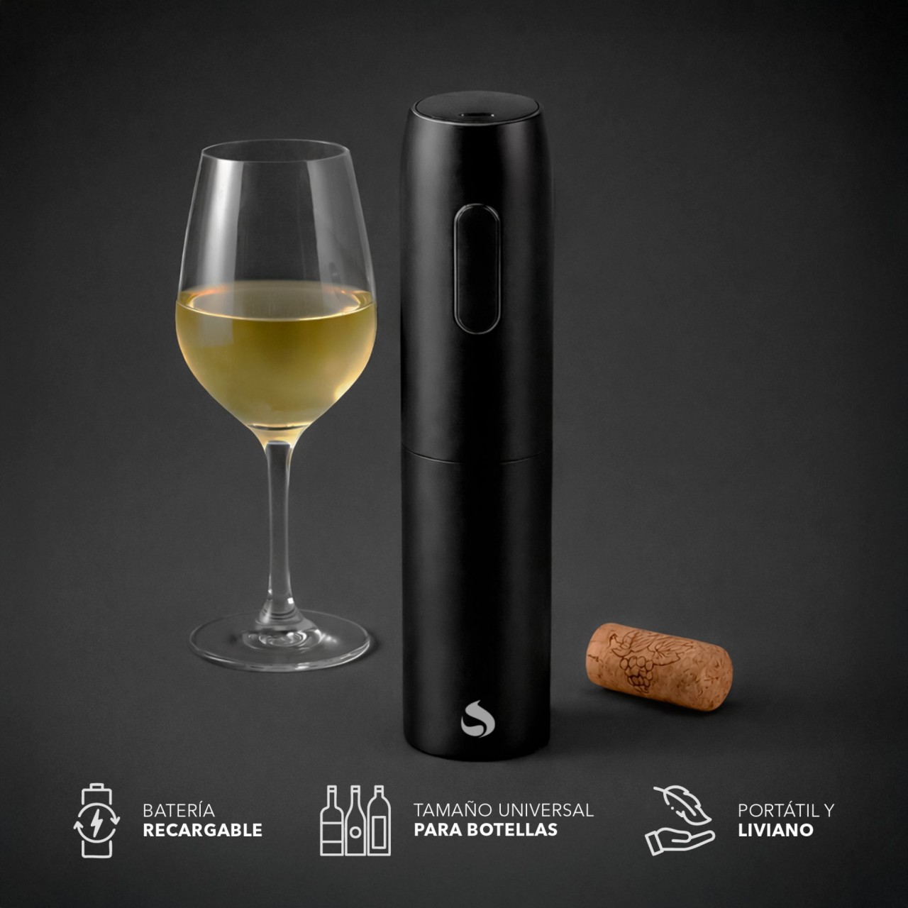 Sacacorcho Eléctrico Recargable Usb Negro