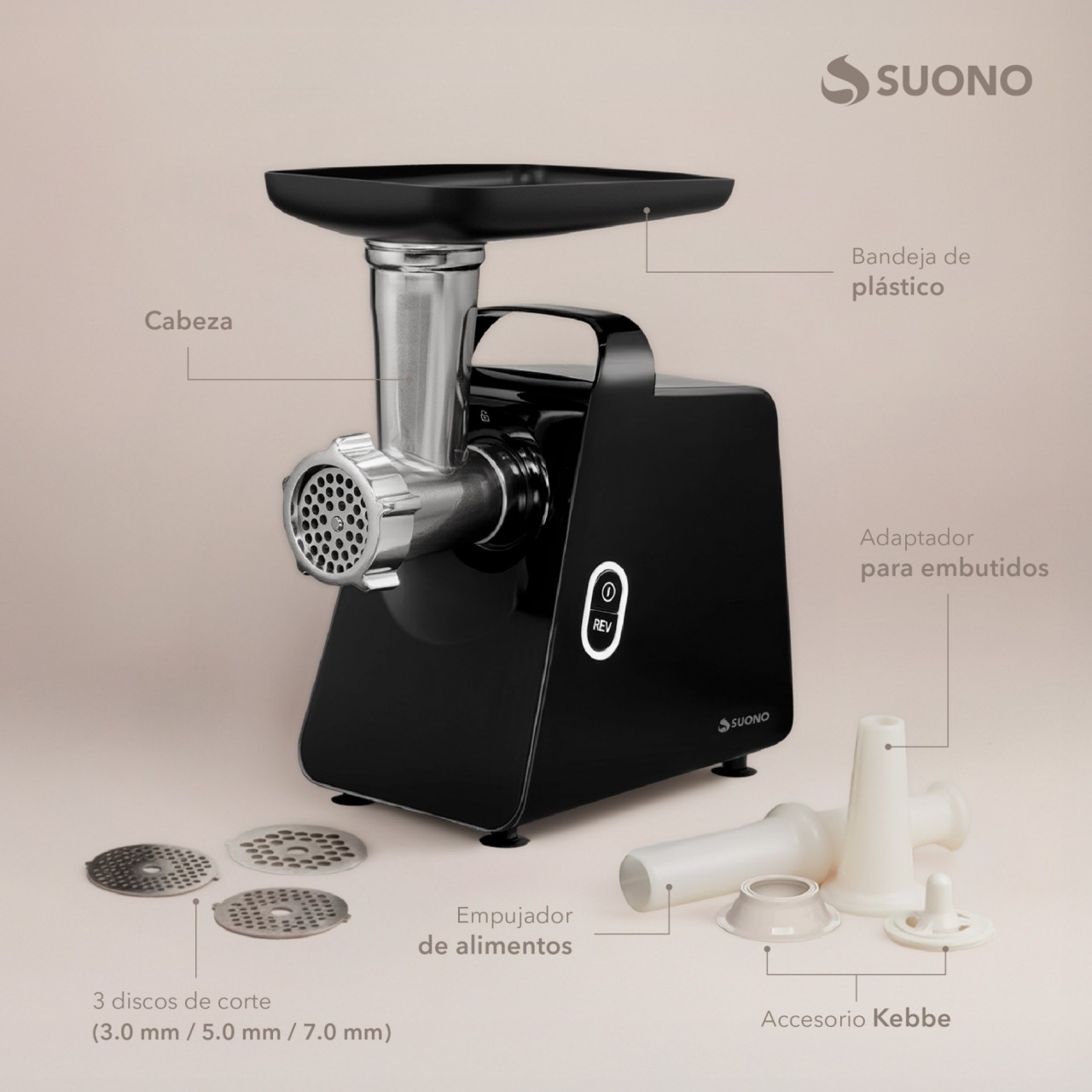 Picadora De Carne Eléctrica 800W Negro