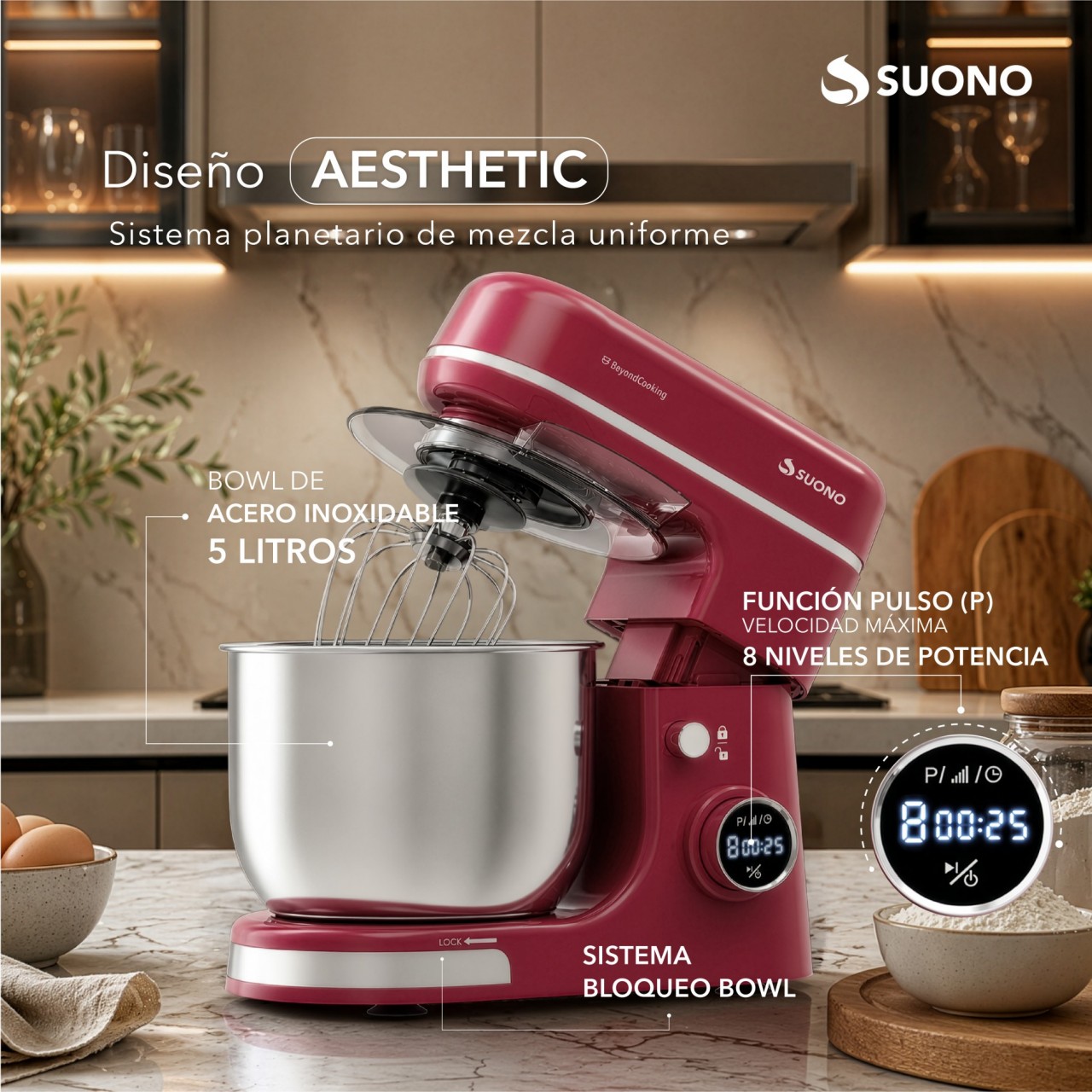 Batidora Planetaria Digital 1300W Rojo