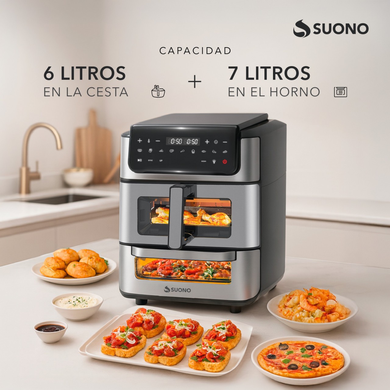 Freidora De Aire + Horno Pizzero Acero