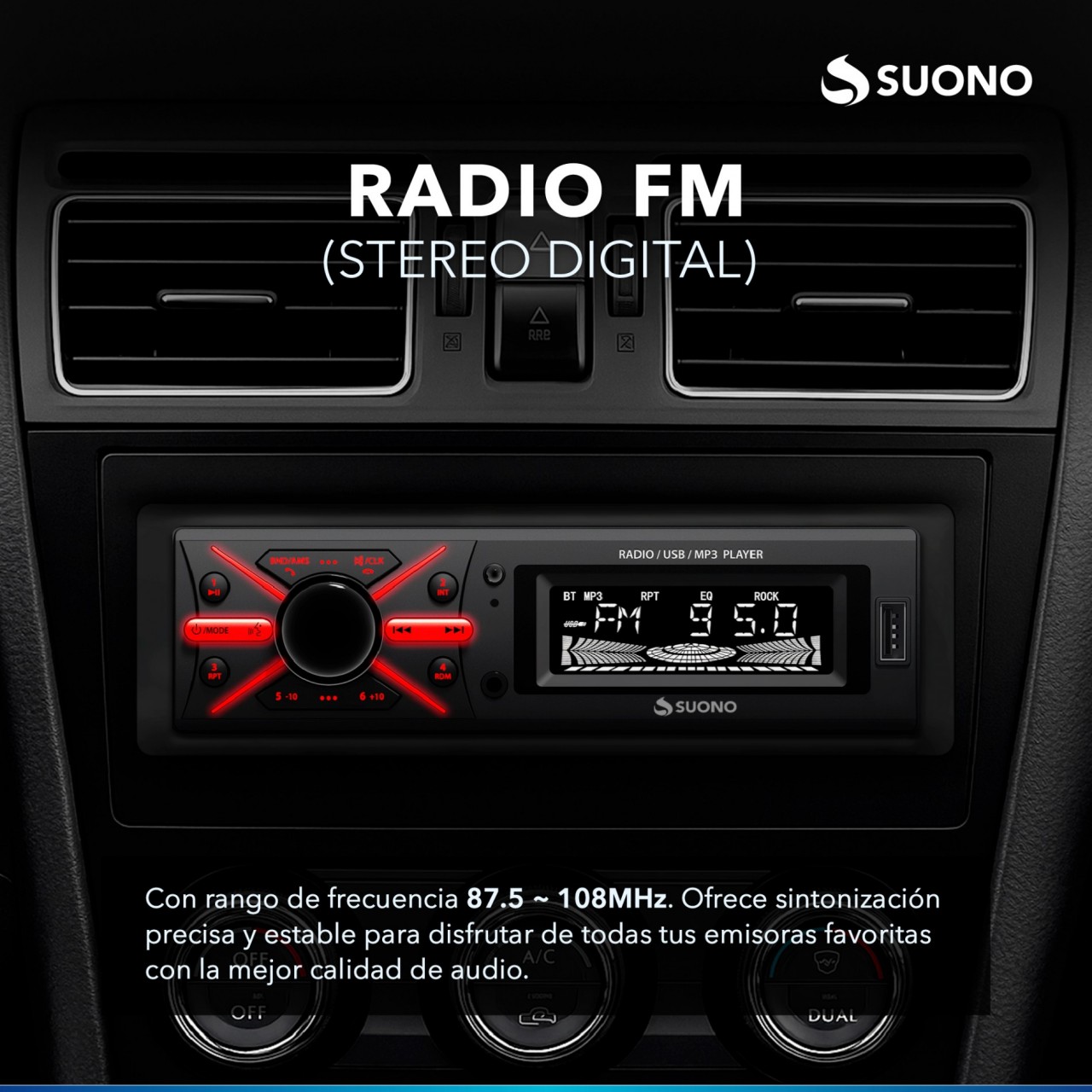Estéreo Desmontable Suono Bluetooth Usb Mp3 Fm Negro