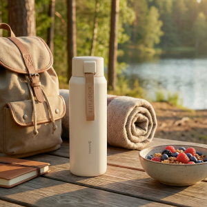 Botella De Acero Cinta 600Ml Crema