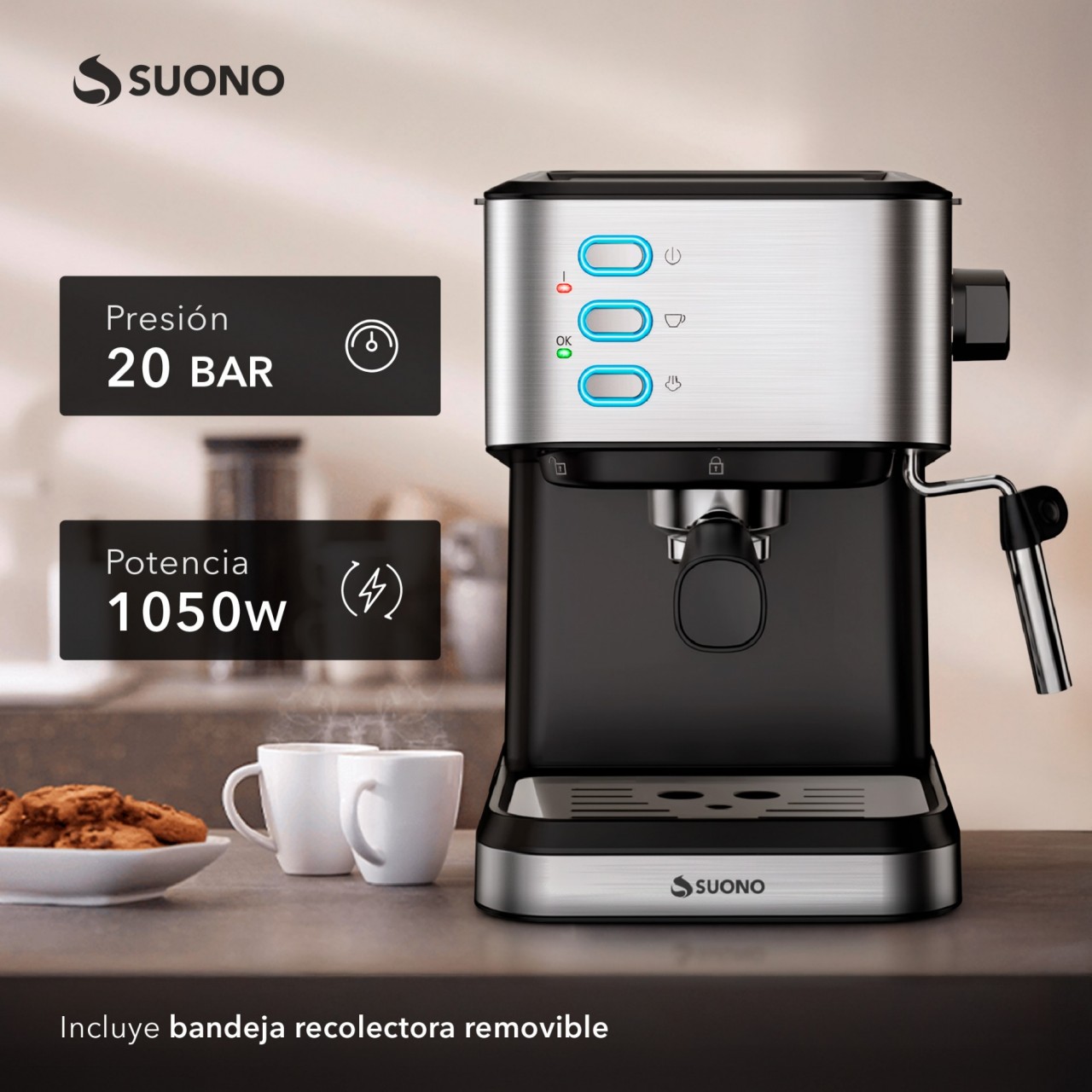 Cafetera Espresso Suono 20 Bar Con Vaporizador Acero